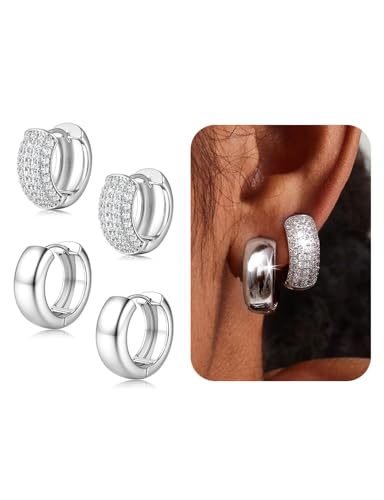 Chriscoco 2Paar Creolen Silber Ohrringe Creolen Ohrringe Silber Set für Mehrere Piercings Hypoallergene Ohrringe Silber CZ Klein Leichte Goldene Ohrringe Damen von Chriscoco