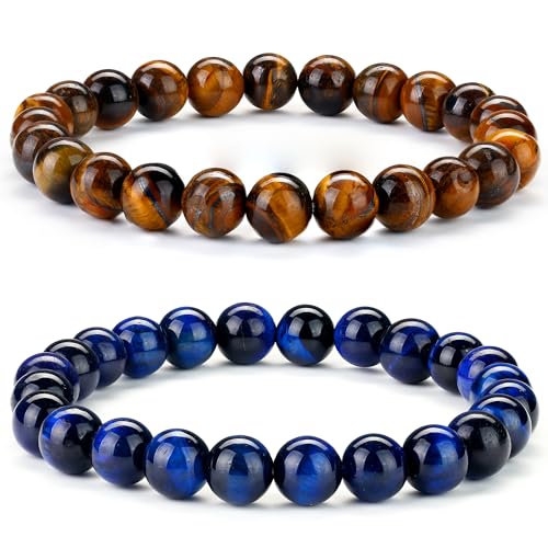 Chriscoco 8 mm Armband für Herren und Damen, Perlen-Armband, Paar, Armband, Naturstein, Tigerauge, Lavastein, Schmuck für Herren, [APPROXIMATELY] 7,3 to 10,4 inches, Stein Metall, Ohne Schmucksteine von Chriscoco