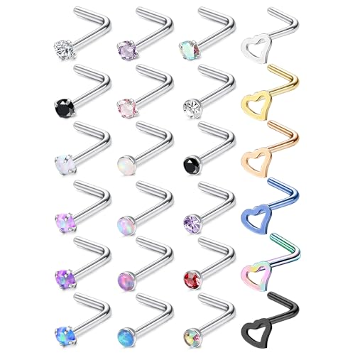 Chriscoco 24 Stück 20G Nasenpiercing Stecker Chirurgenstahl Nostril Piercing Zirconia Opal Piercing Nase Silber Nasenstecker Nasenpiercing Schmuck für Damen Herren L-förmig Chriscoco 24 Stück 20G Nasenpiercing Stecker Chirurgenstahl Nostril Piercing Zirconia Opal Piercing Nase Silber Nasenstecker Nasenpiercing Schmuck für Damen Herren L-förmig von Chriscoco