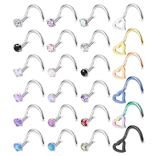 Chriscoco 24 Stück 20G Nasenpiercing Stecker Chirurgenstahl Nostril Piercing Zirconia Opal Piercing Nase Silber Nasenstecker Nasenpiercing Schmuck für Damen Herren S-Form Chriscoco 24 Stück 20G Nasenpiercing Stecker Chirurgenstahl Nostril Piercing Zirconia Opal Piercing Nase Silber Nasenstecker Nasenpiercing Schmuck für Damen Herren S-Form von Chriscoco