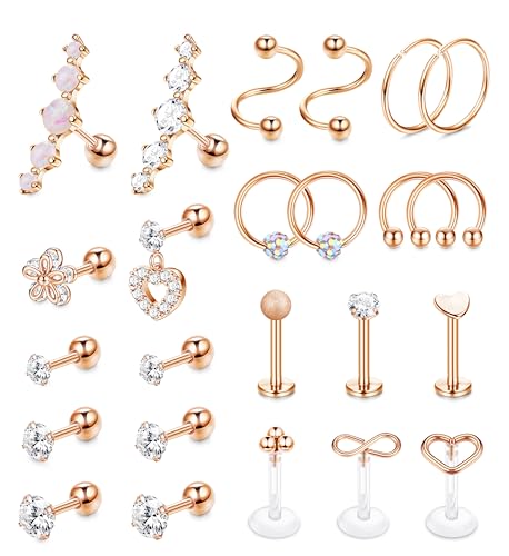 Chriscoco 24Pcs 16G Helix Piercings Chirurgenstahl Tragus Piercing Ohrpiercing Conch Knorpel Ohrringe Lippenpiercing Labret Septum Piercing Schmuck Damen Rosegold Piercing Ohr Set Chriscoco 24Pcs 16G Helix Piercings Chirurgenstahl Tragus Piercing Ohrpiercing Conch Knorpel Ohrringe Lippenpiercing Labret Septum Piercing Schmuck Damen Rosegold Piercing Ohr Set von Chriscoco