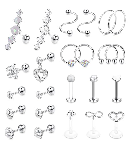 Chriscoco 24Pcs 16G Helix Piercings Chirurgenstahl Tragus Piercing Ohrpiercing Conch Knorpel Ohrringe Lippenpiercing Labret Septum Piercing Schmuck Damen Silber Piercing Ohr Set Chriscoco 24Pcs 16G Helix Piercings Chirurgenstahl Tragus Piercing Ohrpiercing Conch Knorpel Ohrringe Lippenpiercing Labret Septum Piercing Schmuck Damen Silber Piercing Ohr Set von Chriscoco