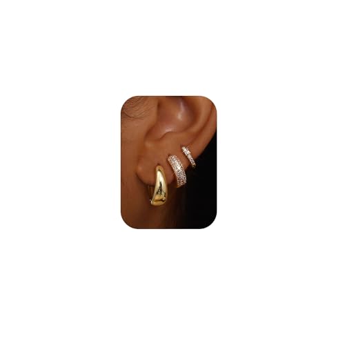 Chriscoco 3Paar Ohrringe Gold Set: Goldene Creolen & Silber Ohrringe, Damen Hypoallergen, Leichte Kleine Creolen für Mädchen von Chriscoco