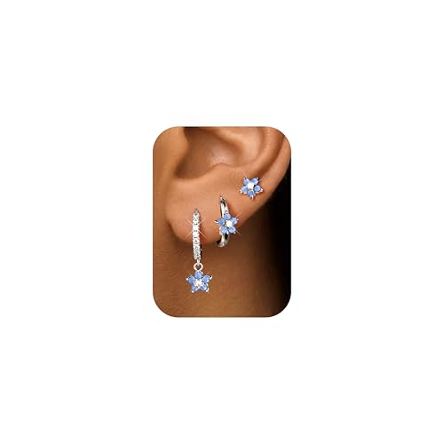 Chriscoco 3 Paar Silberne Ohrringe mit blauen Blumen für Damen Chriscoco 3 Paar Silberne Ohrringe mit blauen Blumen für Damen von Chriscoco