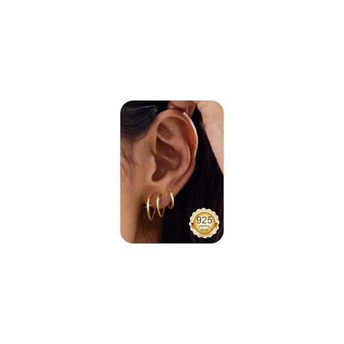 Chriscoco 3 Paar Creolen Silber 925 Creolen Gold Hypoallergene Ohrringe Creolen 14K Vergoldete Ohrringe Damen Ohrringe Gold Creolen Leichte Ohrringe Silber 925 Creolen 16/18/20MM von Chriscoco