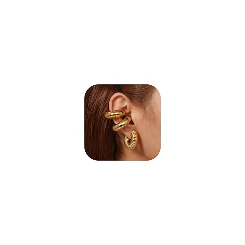 Chriscoco 3Pcs Ear Cuff Gold Clip Ohrringe Damen Ohrclips Damen Fake Piercing Fake Helix Ohrmanschette Ohrringe Ohne Ohrloch Knorpel Wrap Earcuffs von Chriscoco