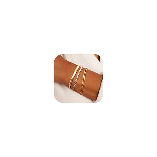 Chriscoco 3Pcs Armband Damen Gold 14 Karat Vergoldet Edelstahl Armband Damen Verstellbare Armbänder Gold Tennis Armband Twist Figaro Schlange Armband Set Goldene Armbänder Schmuck für Frauen Chriscoco 3Pcs Armband Damen Gold 14 Karat Vergoldet Edelstahl Armband Damen Verstellbare Armbänder Gold Tennis Armband Twist Figaro Schlange Armband Set Goldene Armbänder Schmuck für Frauen von Chriscoco