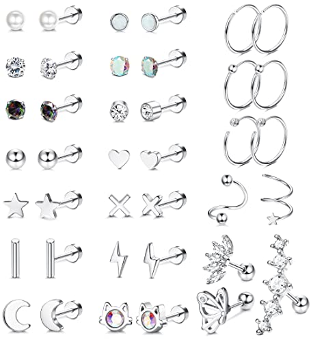 Chriscoco 39 Stück Helix Piercings Chirurgenstahl Piercing Ohr Tiny Zirkonia Stern Mond Ohrstecker Knorpel Ohrringe Tragus Piercing Set für Damen Mädchen von Chriscoco