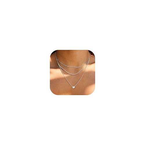 Chriscoco 3Pcs Kette Silber Damen Layering Halskette Damen 14K Vergoldete Ketten Set Wasserfest Kette Silber Goldkette Silberkette Mit CZ Anhänger Für Frauen von Chriscoco