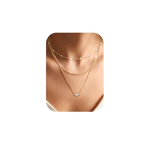 Chriscoco 3er-Set Halskette mit Anhänger - Wasserfest, 14K vergoldet, Perlenkette mit CZ Herz & Kreuz, Damen Schmuck in Gold mit Schmuckschatulle von Chriscoco