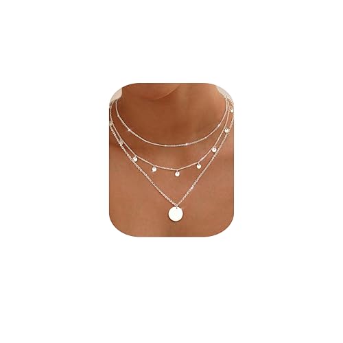 Chriscoco 3Pcs Kette Gold Damen Layering Halskette Damen Silber 14K Vergoldet Edelstahl Kette mit Coin Anhänger Wasserfest Einstellbare Goldkette Silberkette von Chriscoco