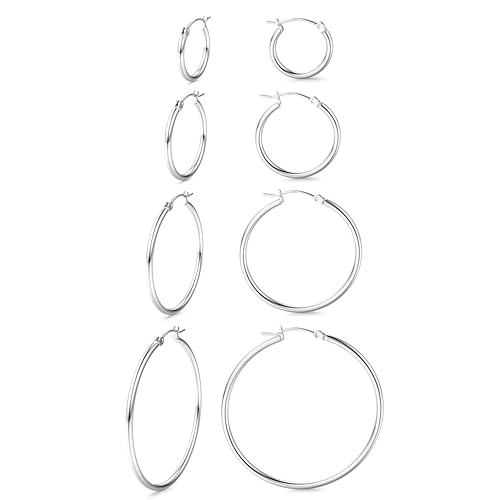 Chriscoco 4 Paar Creolen Silber 925 Creolen Gold Hypoallergene Ohrringe Creolen 14K Vergoldete Ohrringe Damen Leichte Ohrringe Silber 925 Creolen 14/20/30/40MM Chriscoco 4 Paar Creolen Silber 925 Creolen Gold Hypoallergene Ohrringe Creolen 14K Vergoldete Ohrringe Damen Leichte Ohrringe Silber 925 Creolen 14/20/30/40MM von Chriscoco