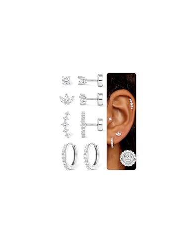 Chriscoco 4 Paar Ohrringe Silber 925 Set für Damen Hypoallergen Medizinische Ohrstecker Silber 925 14K Vergoldet Kleine Creolen Gold Stapelbar Conch Tragus Helix Piercings Ohr Gold von Chriscoco
