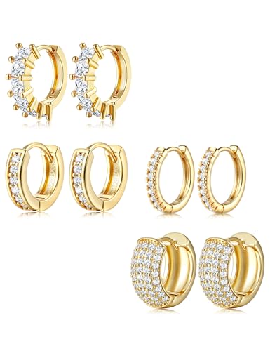Chriscoco 4Paar Creolen Gold für Damen Hypoallergen Ohrringe Creolen Ohrringe Gold Set Creolen Silber Klein Leichte Goldene Ohrringe Damen von Chriscoco