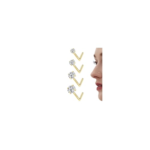 Chriscoco 20G Nasenpiercing Gold Nasenpiercing Chirurgenstahl 14K Gold Nasenpiercing Stecker Zirconia Piercing Nase Nasenstecker Nostril Piercing für Damen Herren von Chriscoco