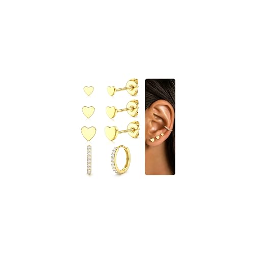 Chriscoco 4 Paar Ohrringe Silber 925 Set 18K Vergoldet Ohrstecker Gold Damen Helix Piercing Ohr Zirkonia Creolen Ohrringe für Mehrere Ohrlöcher von Chriscoco