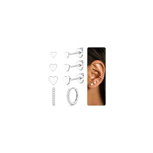 Chriscoco 4 Paar Ohrringe Silber 925 Set 18K Vergoldet Ohrstecker Silber 925 Damen Helix Piercing Ohr Zirkonia Creolen Ohrringe für Mehrere Ohrlöcher von Chriscoco