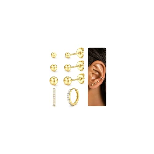Chriscoco 4 Paar Ohrringe Silber 925 Set 18K Vergoldet Ohrstecker Gold Damen Helix Piercing Ohr Zirkonia Creolen Ohrringe für Mehrere Ohrlöcher von Chriscoco