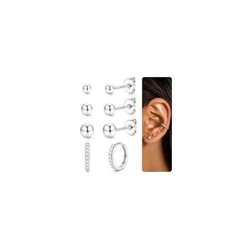 Chriscoco 4 Paar Ohrringe Silber 925 Set 18K Vergoldet Ohrstecker Silber 925 Damen Helix Piercing Ohr Zirkonia Creolen Ohrringe für Mehrere Ohrlöcher von Chriscoco