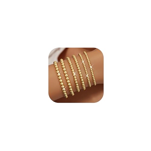 Chriscoco 5-6 Stück Armband Damen Gold Silber, 14 Karat Vergoldet Armbänder Gold Schmuck Perlenarmband Stack Set Elastisches Verstellbare Armband Set Goldschmuck für Damen Mädchen,6PCS-G Chriscoco 5-6 Stück Armband Damen Gold Silber, 14 Karat Vergoldet Armbänder Gold Schmuck Perlenarmband Stack Set Elastisches Verstellbare Armband Set Goldschmuck für Damen Mädchen,6PCS-G von Chriscoco