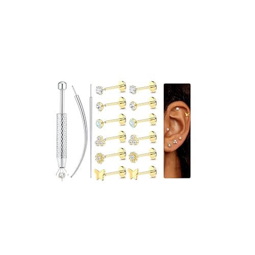 Chriscoco 6 Paar 16G Helix Piercings Chirurgenstahl Piercing Ohr Lippenpiercing Nasenpiercing Labret Tragus Piercing Silber Gold Ohrpiercing Medusa Conch Piercings Set für Frauen von Chriscoco