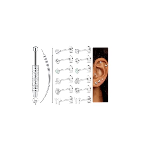 Chriscoco 6 Paar 16G Helix Piercings Chirurgenstahl Piercing Ohr Lippenpiercing Nasenpiercing Labret Tragus Piercing Silber Ohrpiercing Medusa Conch Piercings Set für Frauen von Chriscoco