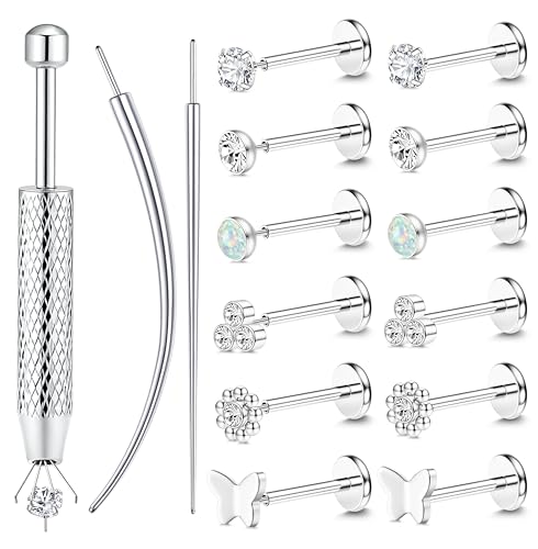Chriscoco 6 Paar 18G Helix Piercings Chirurgenstahl Piercing Ohr Lippenpiercing Nasenpiercing Labret Tragus Piercing Silber Ohrpiercing Medusa Conch Piercings Set für Frauen von Chriscoco