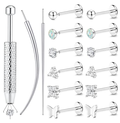 Chriscoco 6 Paar 18G Helix Piercings Silber Chirurgenstahl Piercing Ohr Lippenpiercing Nasenpiercing Labret Tragus Piercing Ohrpiercing Medusa Conch Piercings Set für Frauen von Chriscoco