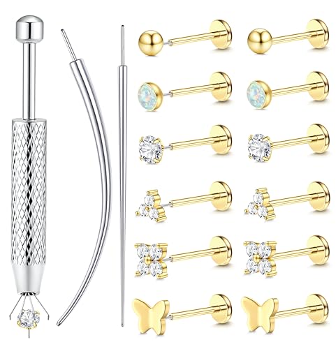 Chriscoco 6 Paar 20G Helix Piercings Chirurgenstahl Piercing Ohr Lippenpiercing Nasenpiercing Labret Tragus Piercing Gold Ohrpiercing Medusa Conch Piercings Set für Frauen von Chriscoco