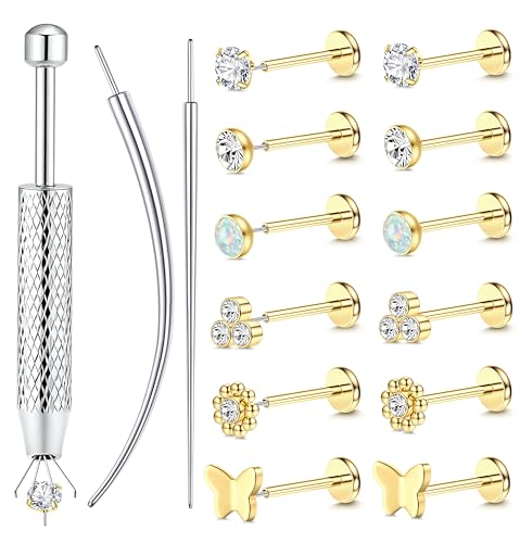 Chriscoco 6 Paar 20G Helix Piercings Chirurgenstahl Piercing Ohr Lippenpiercing Nasenpiercing Labret Tragus Piercing Silber Gold Ohrpiercing Medusa Conch Piercings Set für Frauen von Chriscoco