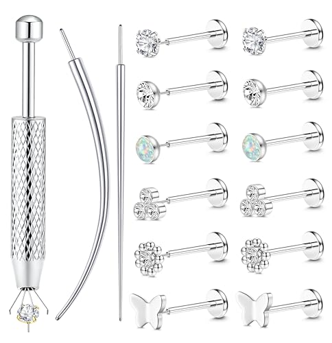 Chriscoco 6 Paar 20G Helix Piercings Chirurgenstahl Piercing Ohr Lippenpiercing Nasenpiercing Labret Tragus Piercing Silber Ohrpiercing Medusa Conch Piercings Set für Frauen von Chriscoco