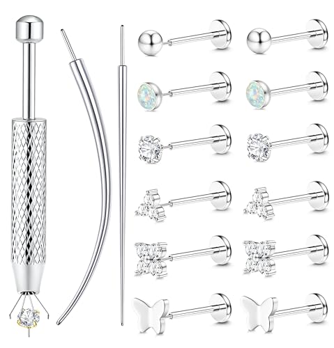 Chriscoco 6 Paar 20G Helix Piercings Silber Chirurgenstahl Piercing Ohr Lippenpiercing Nasenpiercing Labret Tragus Piercing Ohrpiercing Medusa Conch Piercings Set für Frauen von Chriscoco