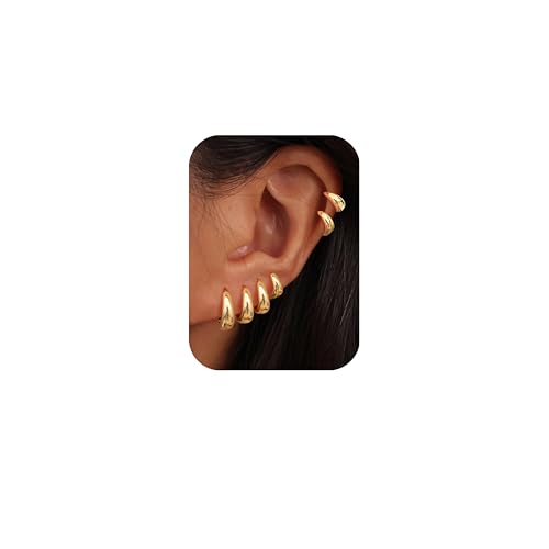Chriscoco 6Paar Creolen Gold für Damen Ohrringe Gold Creolen Wasserfest Ohrringe Creolen Hypoallergen Goldene Ohrringe Damen Creolen Gold Klein für Mädchen 7/8/9/10/12/14MM von Chriscoco