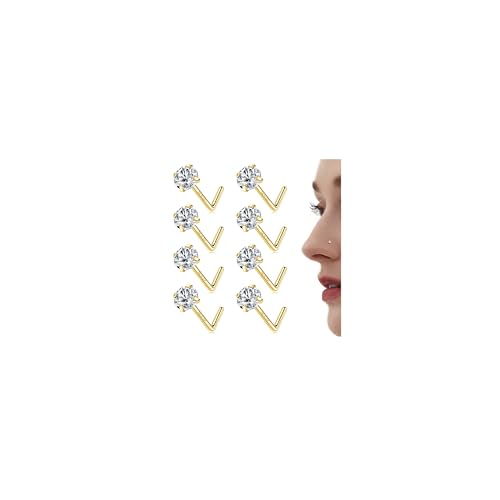 Chriscoco 20G Nasenpiercing Gold Nasenpiercing Chirurgenstahl 14K Gold Nasenpiercing Stecker Zirconia Piercing Nase Nasenstecker Nostril Piercing für Damen Herren von Chriscoco