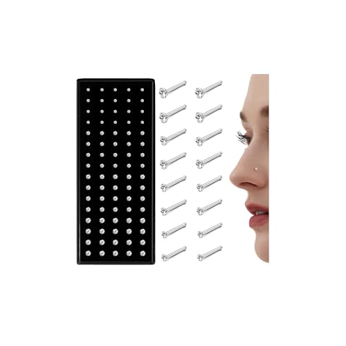 Chriscoco 80-160Pcs 20G Nasenpiercing Chirurgenstahl Gerade/L-förmig Nasenstecker Klein Nasenpiercing Stecker für Frauen und Männer hypoallergen Tragus Ohrring Labret Piercing 1.5/2/2.5/3 mm mit CZ,C von Chriscoco