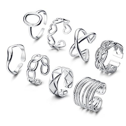 Chriscoco 8Stücke Edelstahl Ringe Set für Damen Knöchel Ringe Silber Boho Stapelbare Ring Offene Verstellbare Ringe Frauen von Chriscoco