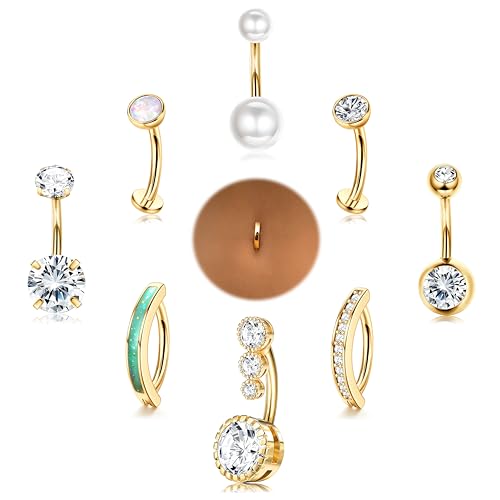 Chriscoco 9 Stück 14G Bauchnabelpiercing Chirurgenstahl Bauchnabelpiercing Ring Silber/Gold CZ Clicker Piercing Bauchnabel Bauchnabelpiercing Set für Frauen Belly Piercing Schmuck, G von Chriscoco