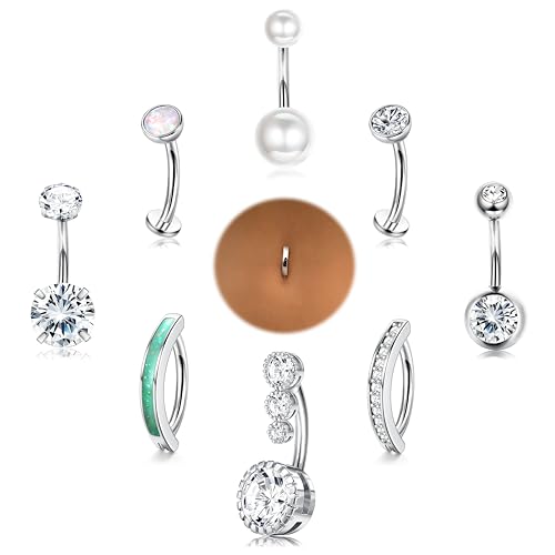 Chriscoco 9 Stück 14G Bauchnabelpiercing Chirurgenstahl Bauchnabelpiercing Ring Silber/Gold CZ Clicker Piercing Bauchnabel Bauchnabelpiercing Set für Frauen Belly Piercing Schmuck, S von Chriscoco