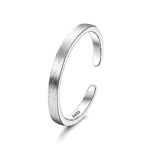 Chriscoco 925 Silber Ringe für Damen Verstellbare Ring Bandring Eheringe Verlobungsring Daumenring Verstellbar Offener Ring für Damen Herren 2MM von Chriscoco