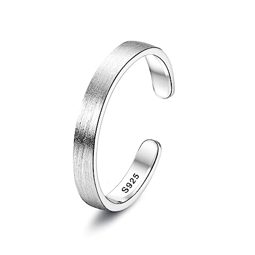 Chriscoco 925 Silber Ringe für Damen Verstellbare Ring Bandring Eheringe Verlobungsring Daumenring Verstellbar Offener Ring für Damen Herren 3MM von Chriscoco