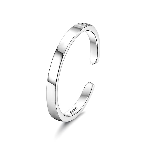 Chriscoco 925 Silber Ringe für Damen Verstellbare Ring Bandring Verlobungsring Eheringe Daumenring Verstellbar Offener Ring für Damen Herren 2MM von Chriscoco