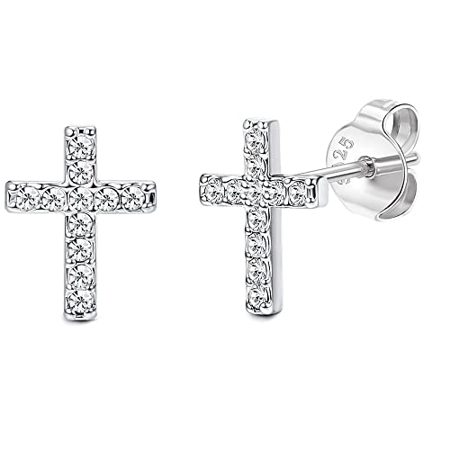 Chriscoco 925 Sterling silber Kreuz Ohrringe für Damen und Herren Zirkonia Kleine Winzige Kreuz Ohrstecker Hypoallergen von Chriscoco