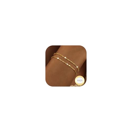 Chriscoco Armband Damen Silber 925 Verstellbare Armband Gold Stapelbare Armkette Gold Sterling Silber Armbänder für Damen Frauen Mädchen von Chriscoco