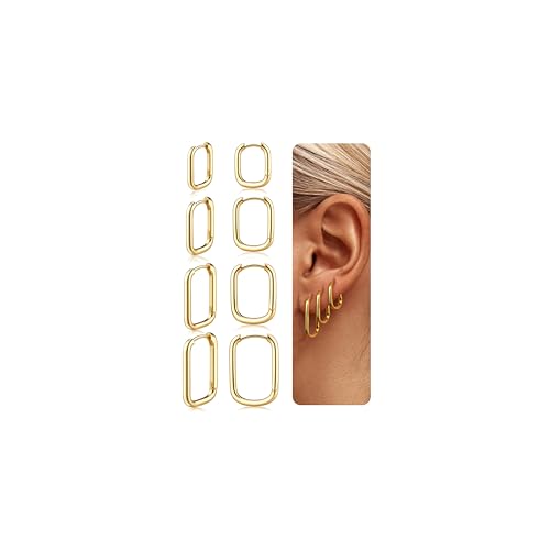 Chriscoco 4 Paar Ohrringe Creolen für Damen Mädchen Hypoallergen Huggie Tropfen Creolen Ohrringe Set 14K Gold Silber Ohrringe Hängend Herz/Rechteck/Stern Schmuck Damen Mädchen für Mehrere Ohrlöcher,GR Chriscoco 4 Paar Ohrringe Creolen für Damen Mädchen Hypoallergen Huggie Tropfen Creolen Ohrringe Set 14K Gold Silber Ohrringe Hängend Herz/Rechteck/Stern Schmuck Damen Mädchen für Mehrere Ohrlöcher,GR von Chriscoco