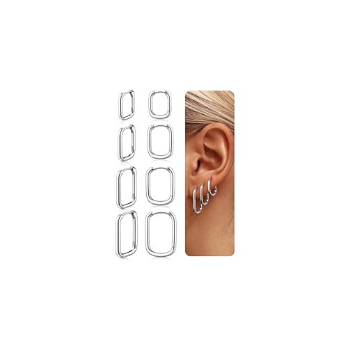 Chriscoco 4 Paar Ohrringe Creolen für Damen Mädchen Hypoallergen Huggie Tropfen Creolen Ohrringe Set 14K Gold Silber Ohrringe Hängend Herz/Rechteck/Stern Schmuck Damen Mädchen für Mehrere Ohrlöcher,SR Chriscoco 4 Paar Ohrringe Creolen für Damen Mädchen Hypoallergen Huggie Tropfen Creolen Ohrringe Set 14K Gold Silber Ohrringe Hängend Herz/Rechteck/Stern Schmuck Damen Mädchen für Mehrere Ohrlöcher,SR von Chriscoco