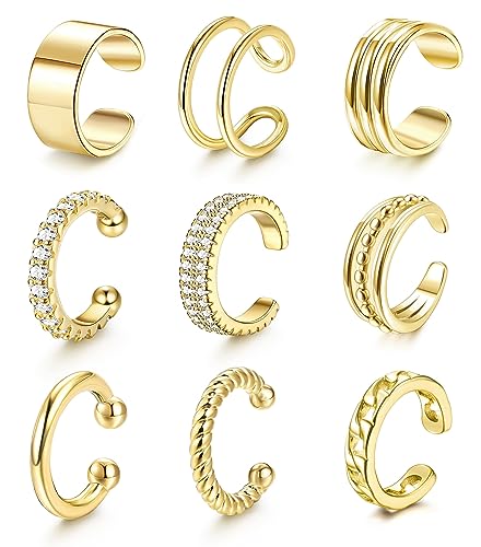 Chriscoco Ear Cuff Set für Damen Ohrmanschette Ohrringe Fake Ohrringe Fakepircings Ohr Earcuffs Gold Clip Ohrringe Non Piercing Helix Knorpel Wrap Cuff Ohrringe Ohrklemme von Chriscoco