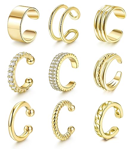 Chriscoco Ear Cuff Set für Damen Ohrmanschette Ohrringe Fake Ohrringe Fakepircings Ohr Earcuffs 14K Gold Clip Ohrringe Non Piercing Fake Helix Knorpel Wrap Cuff Ohrringe Ohrklemme mit Geschenkbox von Chriscoco