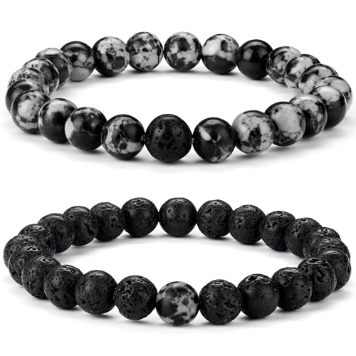 Chriscoco 8MM Perlenarmband Herren Damen Armband Herren Partnerarmbänder Handmade Naturstein Armband Tigerauge Armband Lavastein Armband Männer Armband Pärchen Armband Elastische Armbänder für Herren von Chriscoco