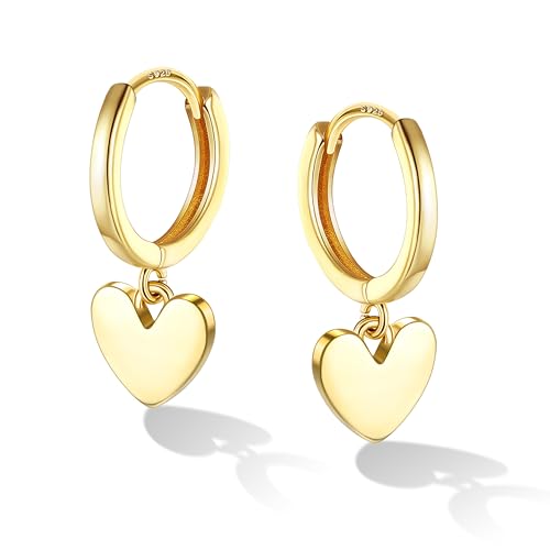 Chriscoco Herz Ohrring Anhänger 925 Silber für Damen Mädchen - Creolen Klein Ohrringe Hängend Hypoallergen für Kinder von Chriscoco