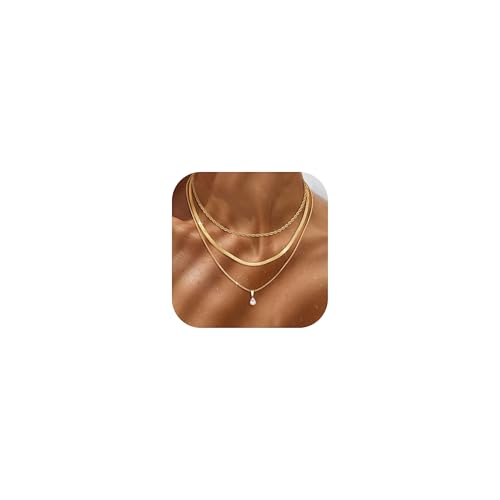 Chriscoco 3Pcs Halskette Damen Gold Kette Wasserfest 18K Vergoldete Ketten Set Edelstahlkette CZ Goldkette mit Anhänger von Chriscoco